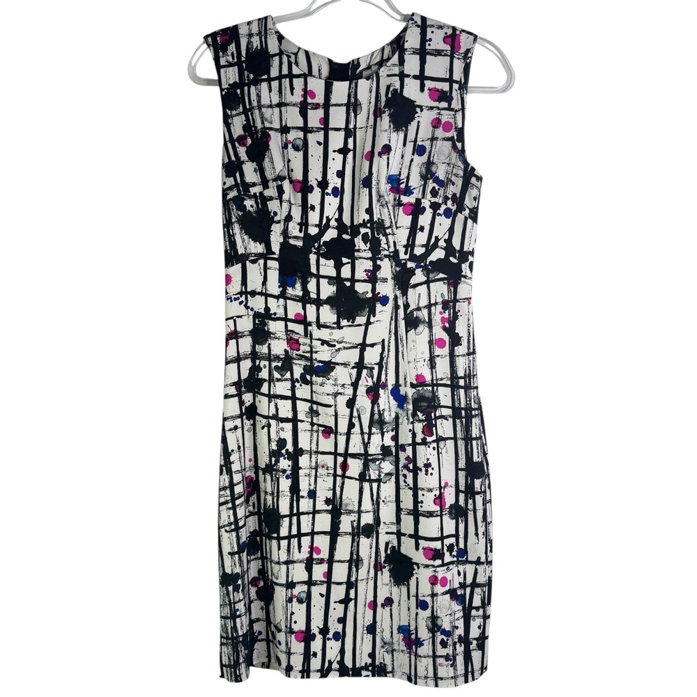 Milly Paint Splatter Scribble Abstract Shift Dress Sleeveless Career Workwear 2 - Picture 1 of 16